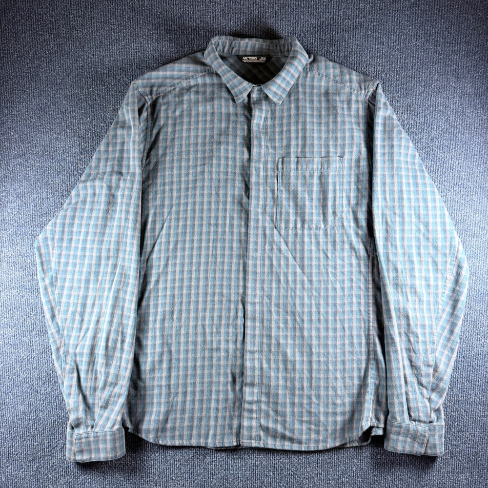 Arcteryx Flannel Shirt Mens XL 24.5 Pit Blue Grey Plaid Cotton Outdoor